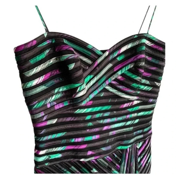 CACHE | Multicolor Sweetheart Spaghetti Strap Mesh Overlay Mini Dress Size 2 - Picture 9 of 12